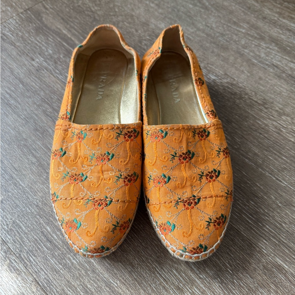Prada Orange And Green Patterned Espadrilles - image 1